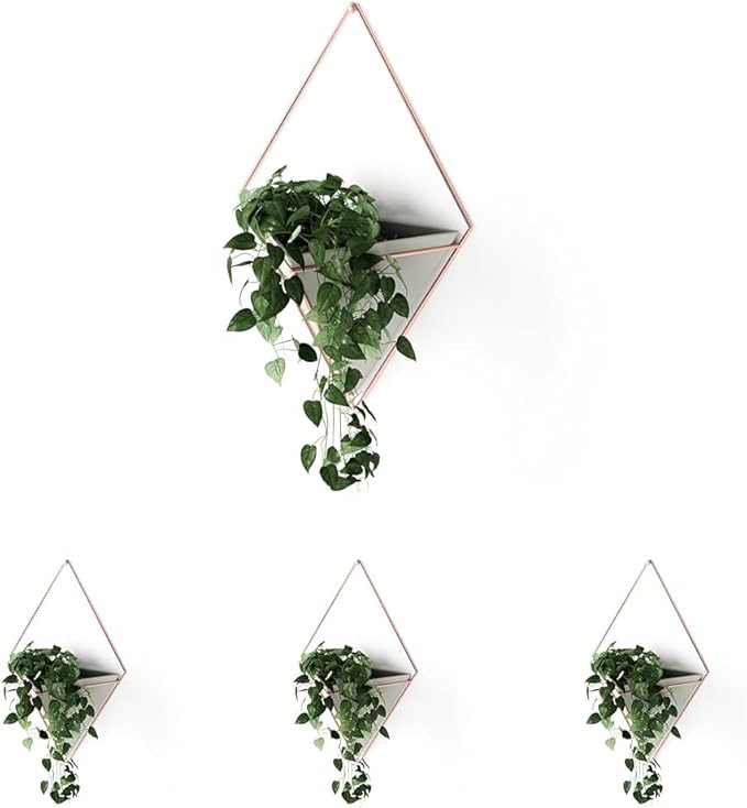 Umbra Trigg Hanging Planter Vase & Geometric Wall Decor Containers-for Succulents, Air, Mini Cactus, Faux Plants and More, Large, Concrete/Copper (Pack of 4)