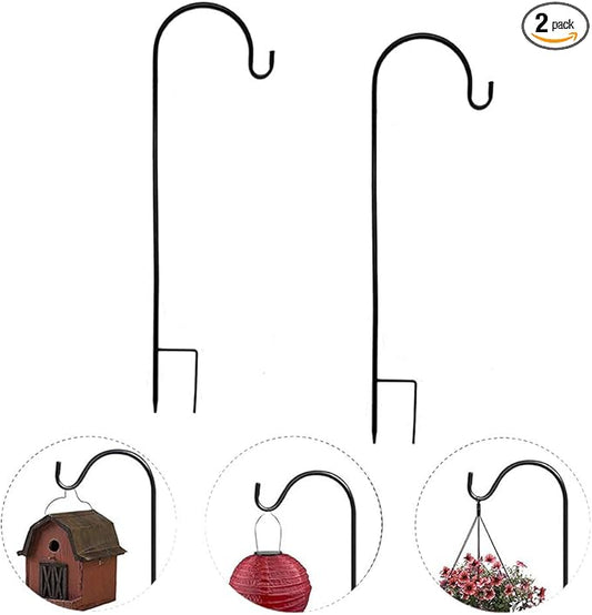 Dualshine 2 Pack Shepherd Hook 35 inch Tall Garden Outdoor Hook for Hanging Solar Light, Bird Feeders, Lanterns, Mason Jars, Garden Stake and Wedding Decor (Black)