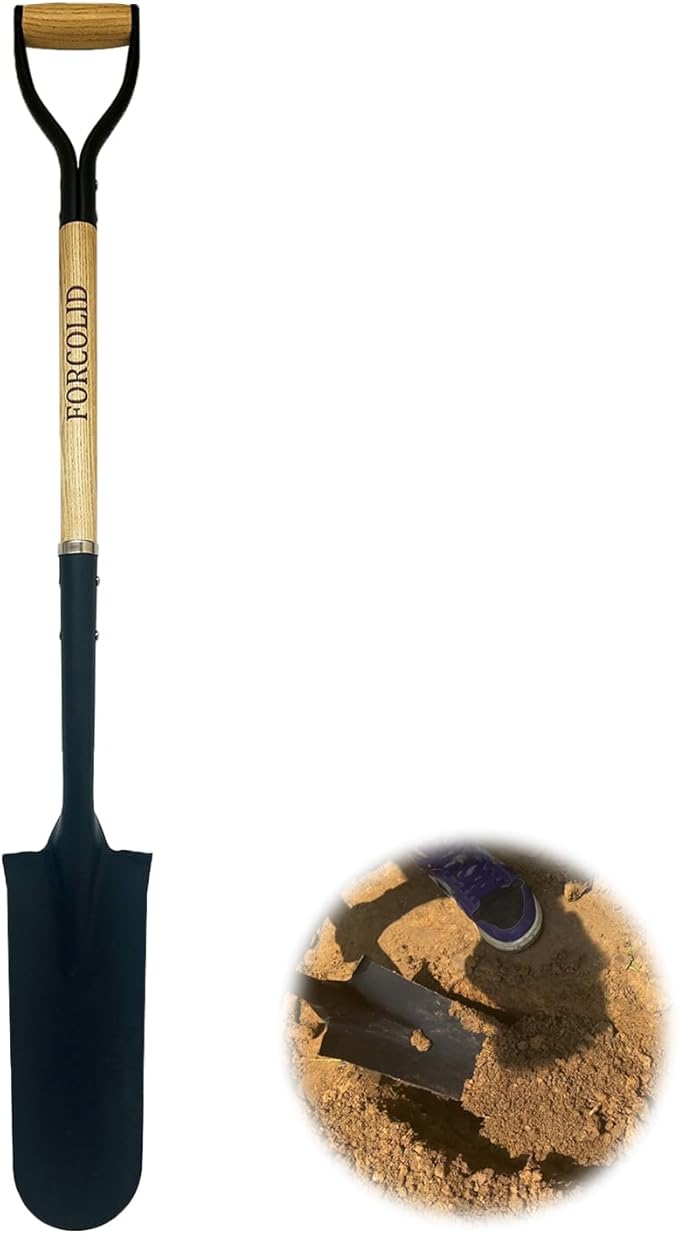 Drain Spade Shovel, Garden Drain Spade, Trenching Shovel, Woode D-Handle, Steel Y-Grip, 45 Inch Spade Shovel for Digging Transplanting & Edging