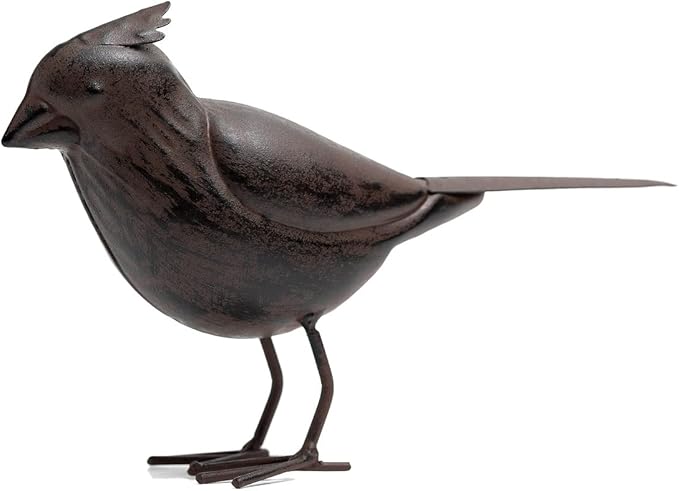 Decorative Small Nostalgia Style Cute Bird Art Iron Sculpture Figurine Home & Office & Garden Decoration, Rust/Brown (Cardinal Bird)
