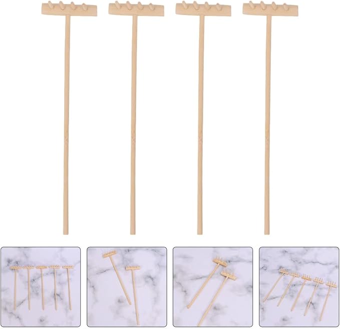 EXCEART 16 Pcs Mini Rake Zen Garden Tool Rake Desktop Zen Decor Zen Sand Rake Miniature Rake Dollhouse Rakes Tabletop Wooden Toys Zen Garden Accessory Juicy Bamboo Beech Child