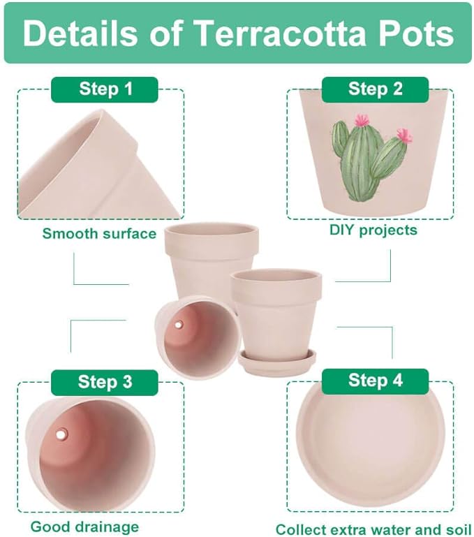 vensovo 4 Inch Small Pink Terracotta Plant Pots with Saucer - 6 Pack Clay Flowerpots with Drainage, Great for Indoor Outdoor Plants, Crafts, Wedding Favor