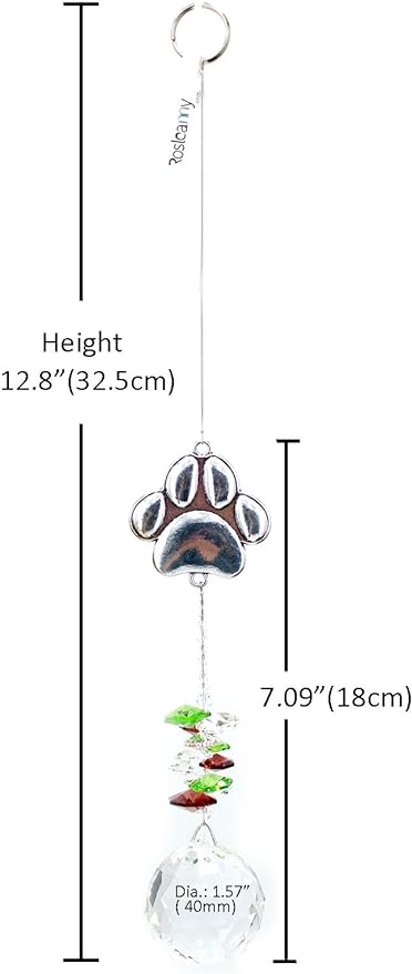 Paw Print Sun Catcher Crystals Prisms Hanging Garden Decor Pet Memorial Gifts Dog Remembrance Gift Loss Sympathy Rainbow Maker Suncatcher for Window Friend Birthday