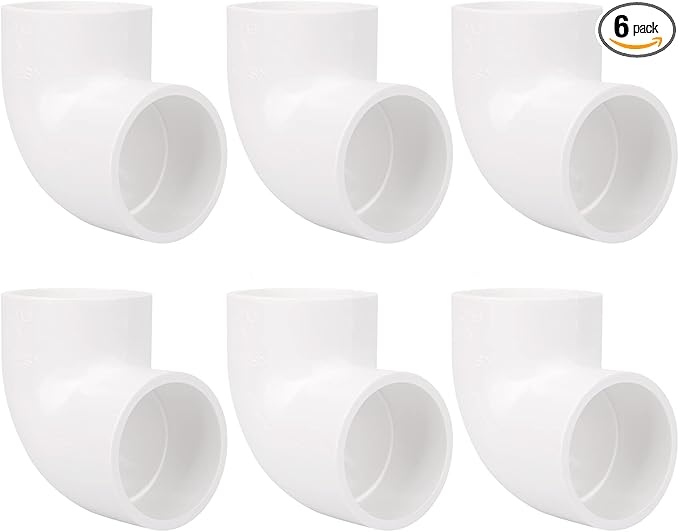 6Pack 1-1/2" 90 Degree Elbow PVC Pipe Fittings 2 Way Right Angle PVC Pipe Fitting, Furniture Build Grade SCH40 (Socket x Socket) 1.50" PVC Fitting Connectors for DIY PVC Shelf Garden Support Structure