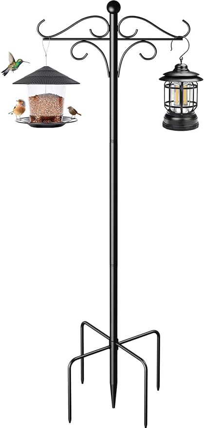 Shepherds Hooks for Outdoor, 108 Inch Heavy Duty Bird Feeder Pole with 5 Prongs Base, Adjustable Shepherds Hook for Hanging Birdhouses, Lanterns, Plant Baskets, Wind Chimes