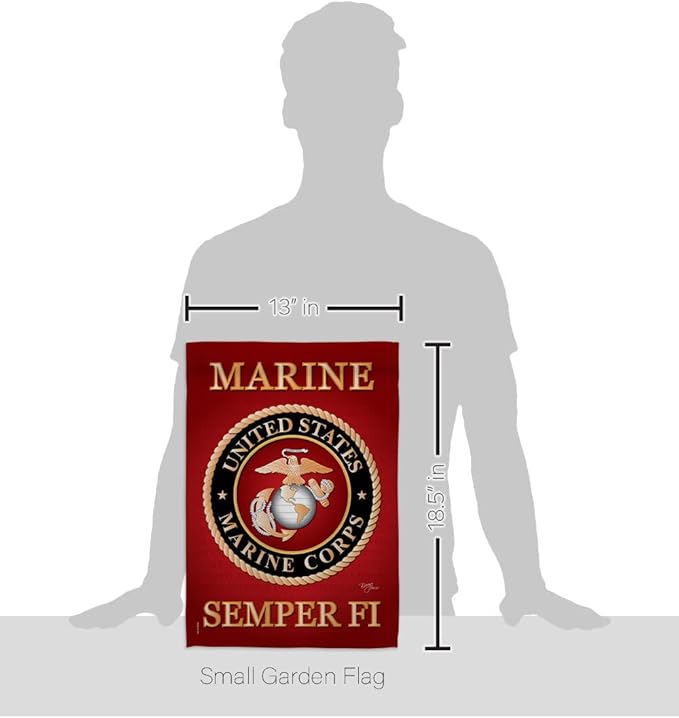 Marine Corps Garden Flag - Set Wall Hanger Armed Forces USMC Semper Fi United State American Military Veteran Retire Official - House Banner Small Yard Gift Double-Sided Made In USA 13 X 18.5