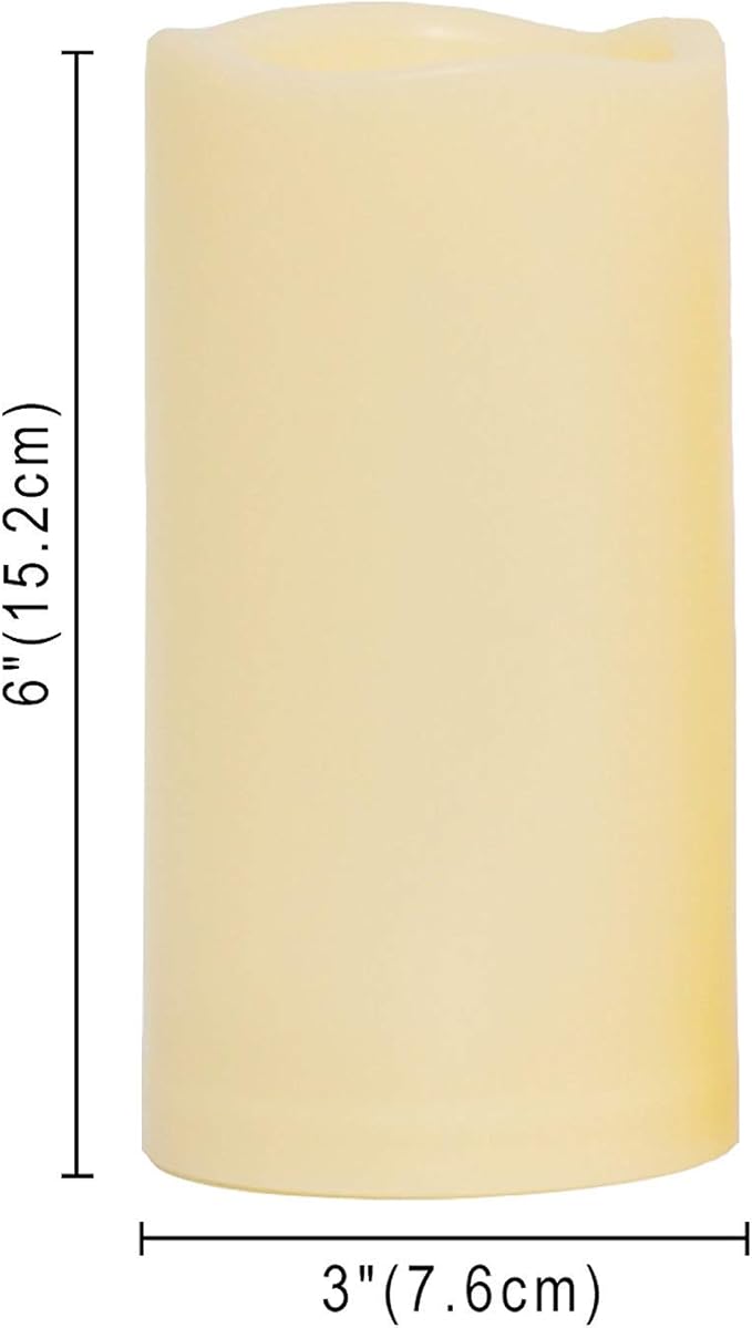 2 Waterproof Outdoor Battery Operated Flameless LED Pillar Candles with Timer Flickering Plastic Resin Electric Decorative Light for Lantern Patio Garden Home Party Wedding Decorations 3x6 Inch