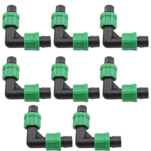 Drip Irrigation 90 Degree Elbow Fittings Universal Barbed Locking L-Shape Coupling Connectors for 16-17mm Drip Tape Tubing Sprinkler System [8PCS, Green]