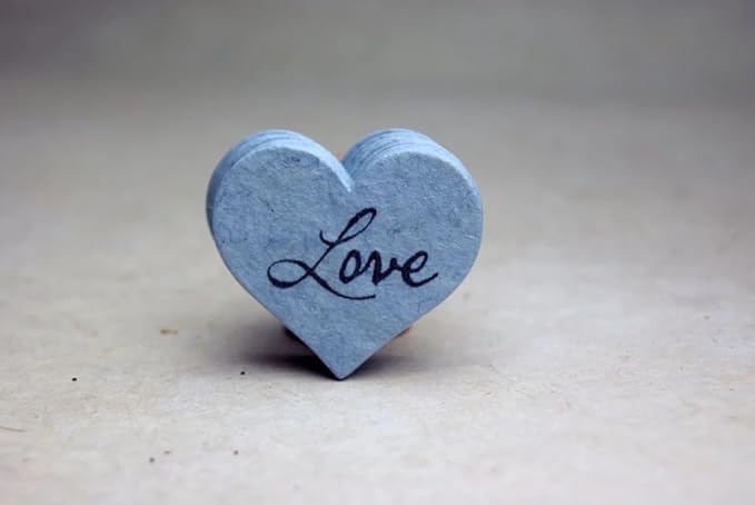 Of The Earth Handmade Paper - Wildflower Seed Paper Small Heart Tags - Calligraphy Variations - 1.75" X 1.5" - Set of 50 (Love 34s Blue Lotka)