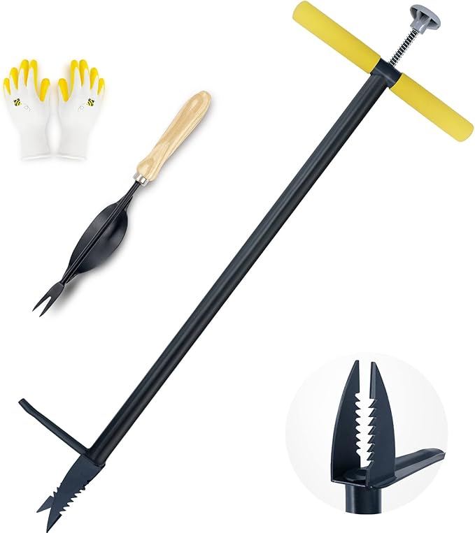 Colwelt Stand Up Weeder and Weed Puller, Stand Up Weed Puller Tool with Foot Pedal, Step and Twist Manual Weeder 40 Inch(Combo Pack - Stand Up Weeder & Hand Weeder& Garden Gloves)
