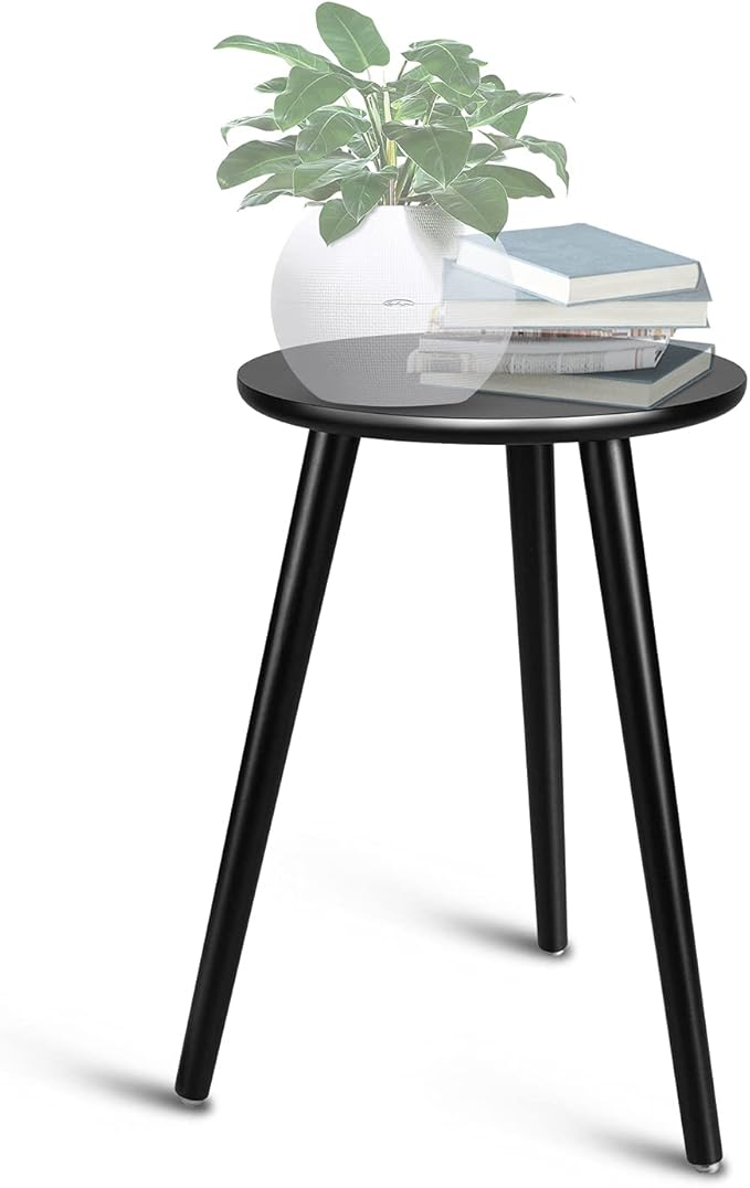 Indoor Plant Stand - Uneedem Wood Mid Century Plant Stand for Indoor Plants, Modern Plant Table,Tall Plant Holder for Flower Pots, Small Round Side Table, End Table (B2-Black,High: 16.5")