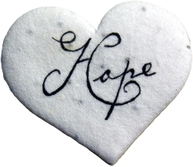 Of The Earth Handmade Paper - Wildflower Seed Paper Small Heart Tags - Calligraphy Variations - 1.75" X 1.5" - Set of 50 (Hope)
