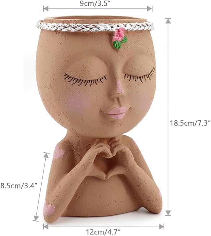 Meltset Face Planters Pots Head Unique Face Flower Pot Head Planter for Indoor Plants Cute Small Succulent Pots Indoor Plant Pot with Drainage (Brown)
