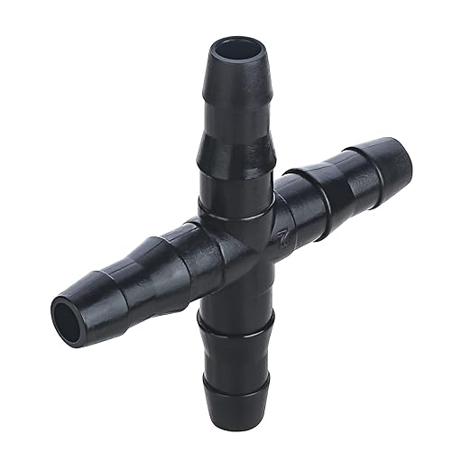 50-Pack Drip Irrigation Universal Connectors 1/4 Inch Barbed Tee Fittings for 1/4" Drip Irrigation Tubing, Barbed 4 Ways Connectors for 4mm/7mm Drip Irrigation Watering System, Black