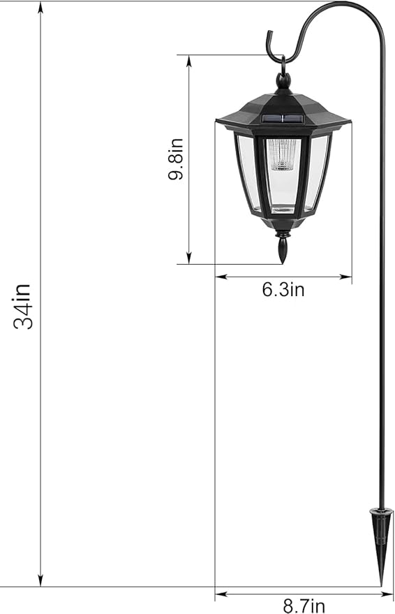 Viewsun 34 Inch Hanging Solar Lights, Shepherd Hook Lights with 2 Shepherd Hooks Waterproof Outdoor Decorative Solar Lantern Lights for Garden Decor, Patio, Backyard, Pathway, 4 Pack