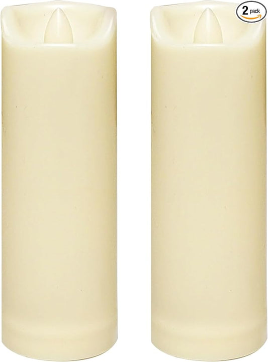 CANDLE CHOICE Waterproof Outdoor Battery Operated Flameless Candles with Auto Timer Flickering Plastic Resin Electric LED Slim Pillar Lights for Lantern Patio Garden Wedding Decorations 2”x6” 2 Pack
