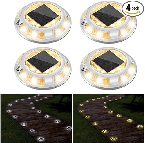 Solar Driveway Lights Outdoor - Solar Deck Lights 4PCS LED Decks Dock Marine Waterproof Driveways Marker lamp for Driveway Sidewalk Garden(Cool White/Warm White)
