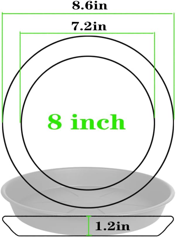 6 Pack of Plant Saucer Tray 7 8 inch, Heavy Duty Plastic Pot Plant Drip Trays Saucers for for Indoors Outdoor, Plant Water Tray for Planters 7-9" (8", Black)
