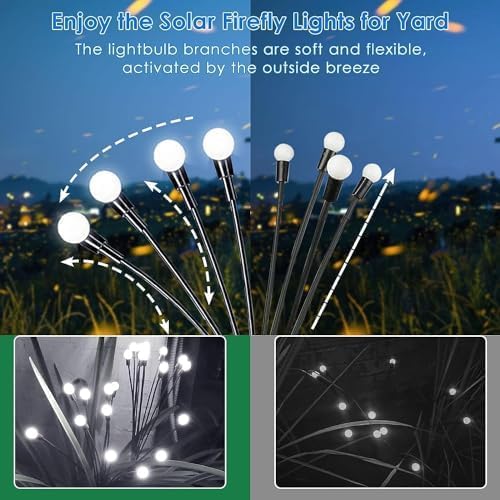 OZS Solar Garden Lights 12pack 96LED Solar Garden Lights - Solar Firefly Lights Outdoor, Solar Swaying Light, Sway by Wind, Solar Fairy Lights Waterproof for Pathway Decoration (Cool White)