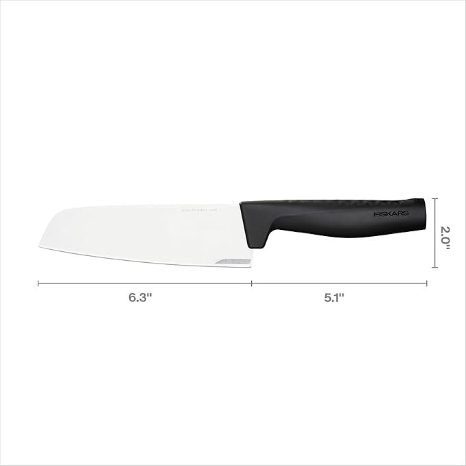Fiskars 6.3" Santoku Knife, Kitchen Knife for Chopping, Dicing, and Mincing with Japanese Stainless Steel Hard Edge Blade, DIshwasher Safe
