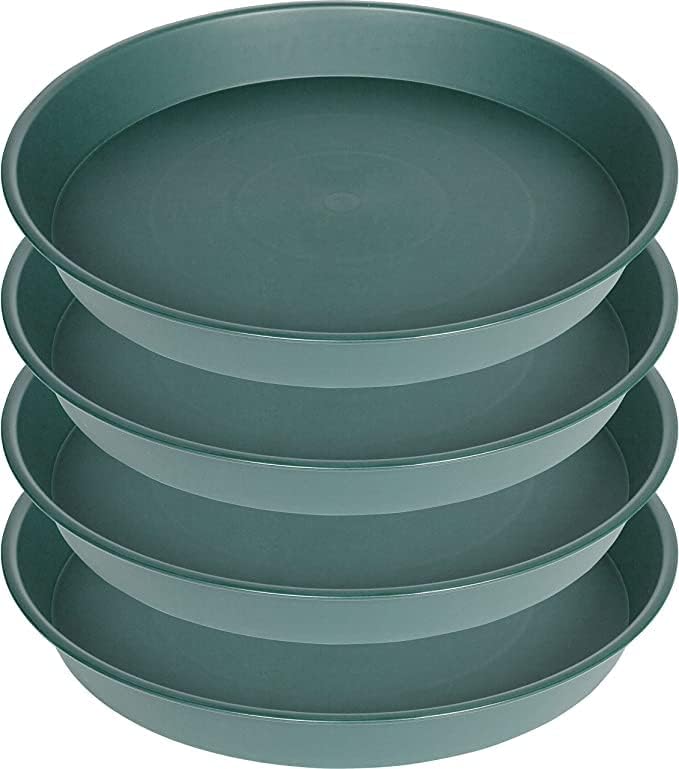 4 Pack of 16 17 inch Plant Saucer (15 inch Base), 2.3" Depth, Heavy Duty Deep Plant Trays for Pots, Bird Bath Bowls, Plastic Plant Saucers for Indoors, Drip Trays for Planter (17", Green)