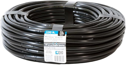 DIG ML-109, 100', ¼" MICROLINE Dripline - 9” Spacing, Color Black – UV Protected Drip Line
