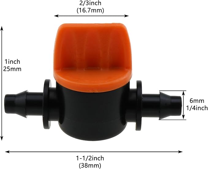 25PCS Drip Irrigation Fitting Valve 1/4 Inch Double Barb Mini Valve Straight Through Switching Valve for Drip Irrigation System and Garden Farm and Aquarium Pump