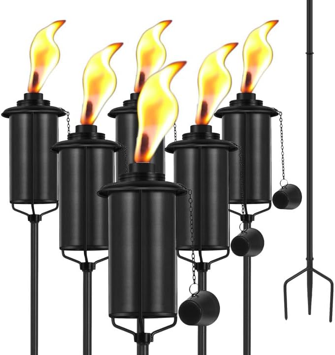ZSZMFH 6 Pack Metal Torch for Outside, 16oz Outdoor Metal Torch Garden Décor,59-Inch Upgraded Citronella Torches with 3-Prong Grounded Stake, Table Top Torches for Party Patio Pathway