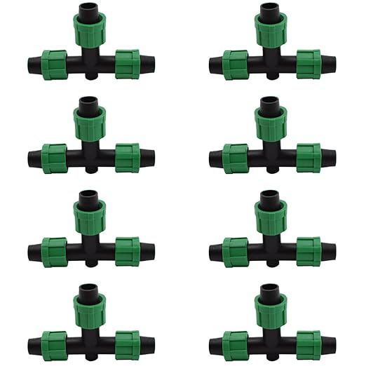Drip Irrigation Tee Fittings Universal Barbed Locking 3-Way Coupling Connectors for 16-17mm Drip Tape Tubing Sprinkler System [8PCS, Green]
