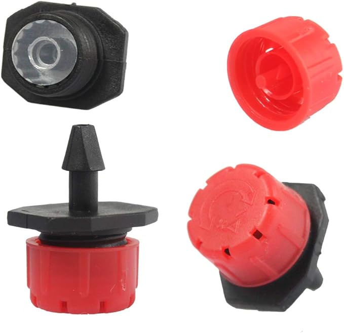 Drip Irrigation Kit Adjustable Drip Irrigation Dripper, Drip Irrigation Tee Rod Connector, Lawn and Herb Garden Irrigation Hose Fitting Sprinkler Irrigation System / 50 Pairs(Black+ Red)