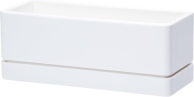 D'vine Dev 12 Inch Window Box Planter, Rectangle Plastic Herb Planter with Drainage Holes and Saucer, Indoor Succulent Cactus Vegetable Pot for Windowsill, Garden Balcony, White, Set of 1, 76-X-A-1