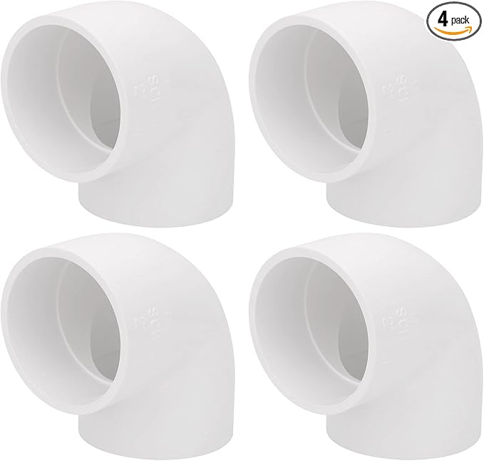 4Pack 2" 90 Degree Elbow PVC Pipe Fittings 2 Way Right Angle PVC Pipe Fitting, Furniture Build Grade SCH40 (Socket x Socket) 2" PVC Fitting Connectors for DIY PVC Shelf Garden Support Structure