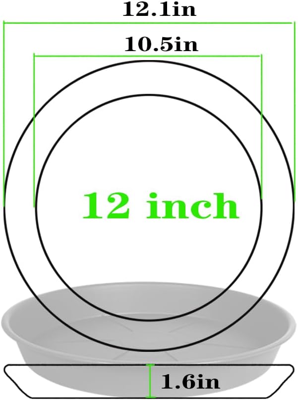 6 Pack of Plant Saucer Tray 11 12 inch, Heavy Duty Plastic Pot Plant Drip Trays Saucers for for Indoors Outdoor, Plant Water Tray for Planters 11-12" (12", Black)