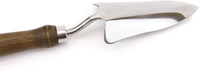 Burpee 13" Stainless Steel Transplanter | Durable Long Lasting Garden Tool | Leather Wrist Strap 5" Handle, Walnut