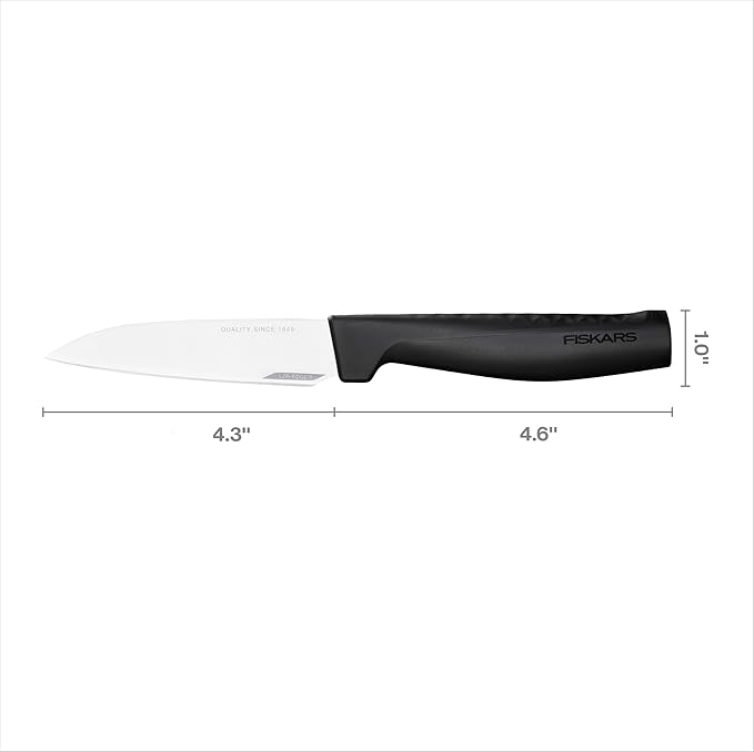 Fiskars Hard Edge 4.3" Paring Knife - Japanese Stainless Steel Blade Stays Sharp for Everyday Use - Non-Slip Handle for Effortless Cutting - Dishwasher Safe