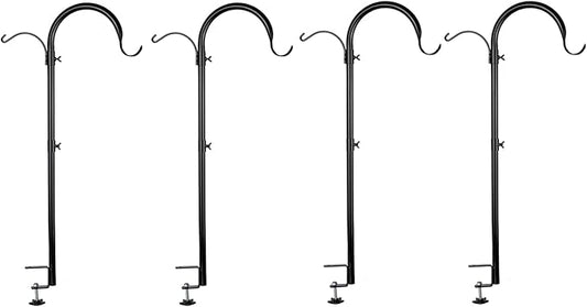 WOSIBO 4 Pack Three Span Deck Hook, 37 Inches Deck Bird Feeder Pole, Hanging Baskets Porch Multi-Hook for Deck Kit with Three Branches for Plant Hangers, Lanterns, Wind Chimes and More