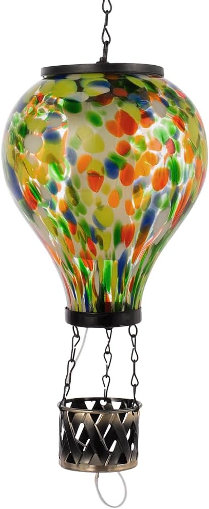 Starsoul Hot Air Balloon Solar Lantern Glass Outdoor Hot Air Balloon Solar Flickering Flame Light Waterproof Hanging Lantern for Garden Yard Patio Decorations