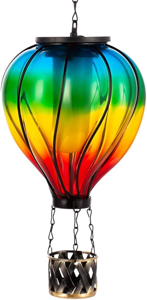Starsoul Glass Hot Air Balloon Solar Lantern with Flickering Flame Light Colorful Solar Powered Hot Air Balloon Lamp Waterproof Hanging Solar Lantern for Garden Yard Patio Porch Decor