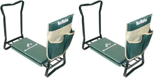 MaxWorks 50921 Folding Garden Kneeler Stool with 8 inch Wide Kneeling Pad, with 1 Tools Pouch for Planting and Gardening (Pack of 2)