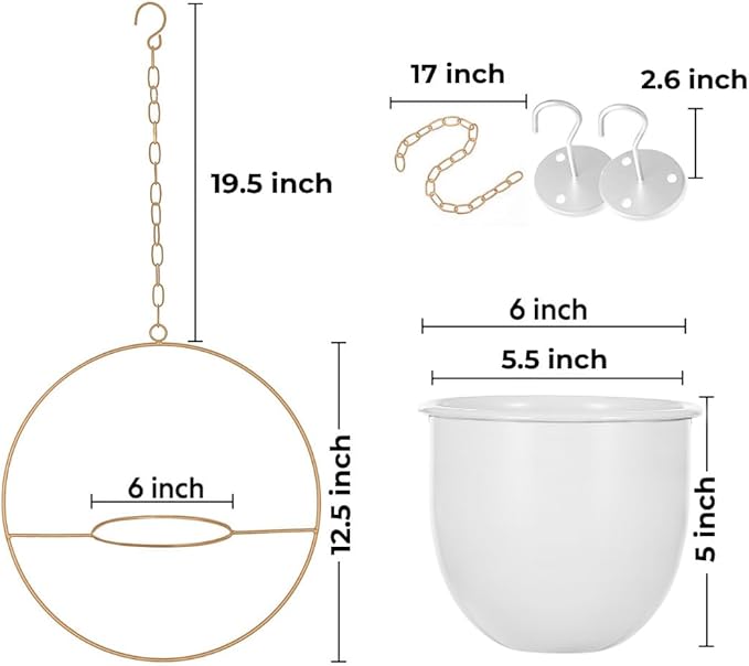2 Pack Hanging Planters for Indoor Plants with 5.5" Pot + Ceiling Hook + Extender Chain | Hanging Plant Holder, Metal Minimalist Planter, NO Plant incld