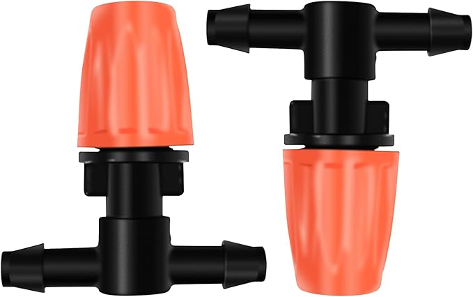 50pcs Micro Spray Adjustable Flow Irrigation Drippers, with 1/4" Barbed Tee Fittings, Adjustable Sprinkler drip Irrigation Head for Garden Watering System, Drip Irrigation Kit Parts