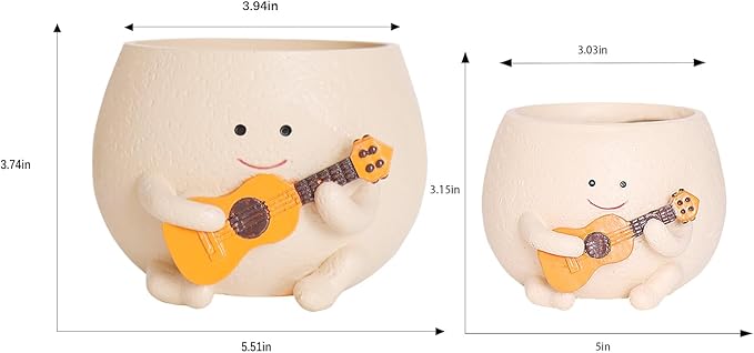 Face Planter Pots for Indoor Plants Cute Guitar Plant Pot, Smiley Face Flower Pots Succulents Planter Gift Ideal for Mother and Christmas (L)