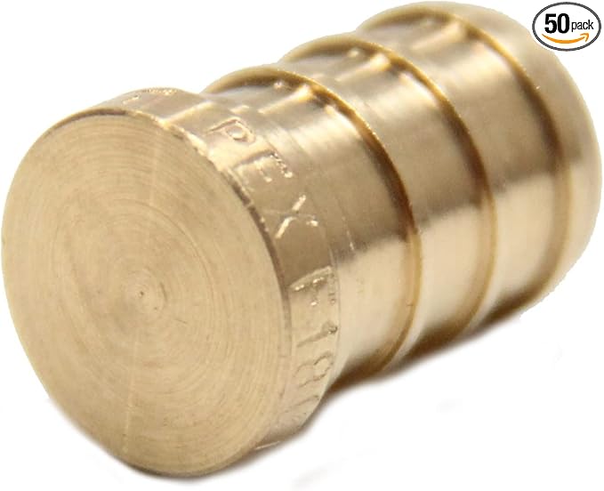 (Pack of 50) EFIELD Pex Plug 1/2" End Cap Pex Pipe Barb Crimp Brass Fittings, ASTM F1807