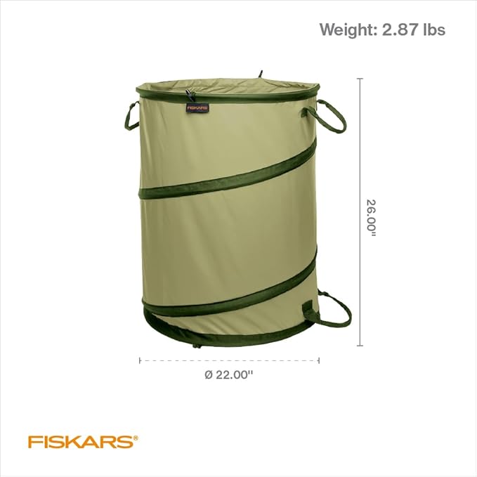 Fiskars Kangaroo Collapsible Garden Bag for Yard Waste, 30 Gallon Reusable Container for Lawn Care and Gardening