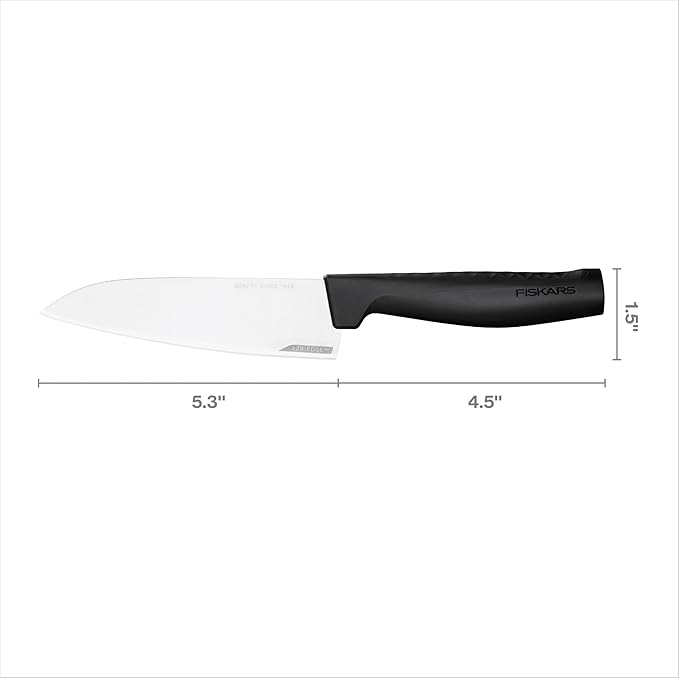 Fiskars Hard Edge Small 5.3" Chef Knife - Japanese Stainless Steel Blade Stays Sharp for Everyday Use - Non-Slip Handle for Effortless Cutting - Dishwasher Safe