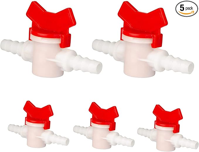 5 Pack Barbed Ball Valve 5/16" OD In-Line Ball Valve Shut-Off Switch with Hose Barb for Drip Irrigation and Aquariums Agricultura Garden