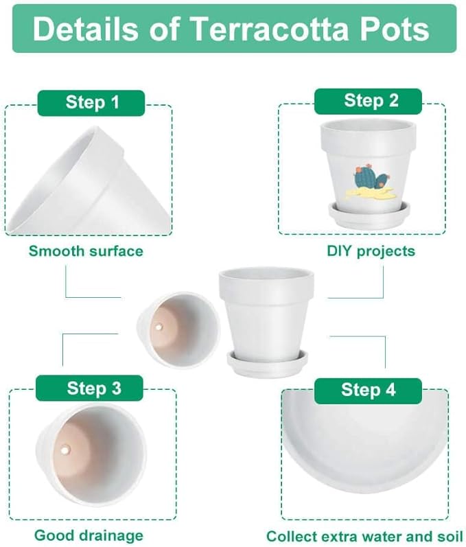 vensovo 8 Inch White Clay & Terracotta Pots for Plant with Saucer - 2 Pack Large Ceramic Terra Cotta Planter with Drainage Hole, Clay Flower Pot with Tray for Indoor Outdoor Plants