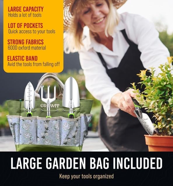 Heavy Duty Garden Tools 22 Pieces Floral Set - Rust Proof, Non-Slip, Durable Gardening Supplies - Ergonomic Gardening Hand Tools - Ideal Gardening Gifts for Women