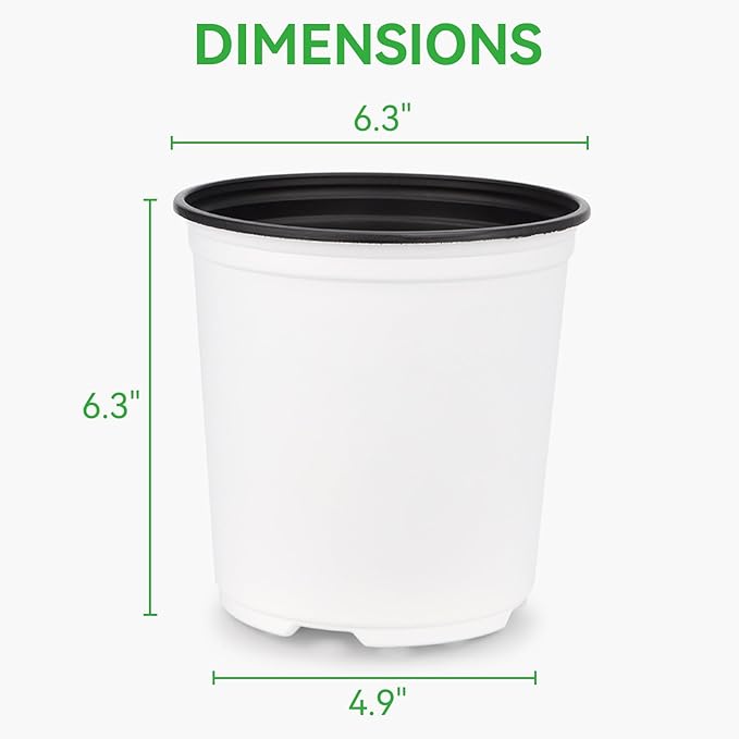 GROWNEER 24 Set 6" 1 Gallon for Plants Flexible Nursery Pot with Drainage Hole and 15 Pcs Plant Labels Flower Plant Container for Indoor Outdoor Seedlings Vegetables Succulents(White)