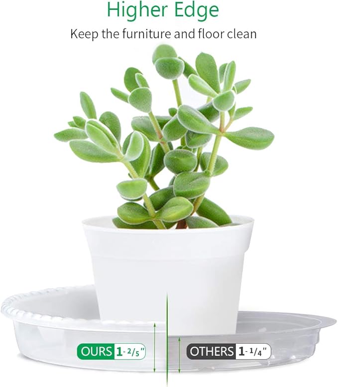 JOYSEUS Plant Saucers - 6 Pack of 14 Inch - Durable Plastic Plant Tray for Flower Pots, Clear Plant Saucer for Indoor Plants Pots & Outdoor Plants (6 Pack)